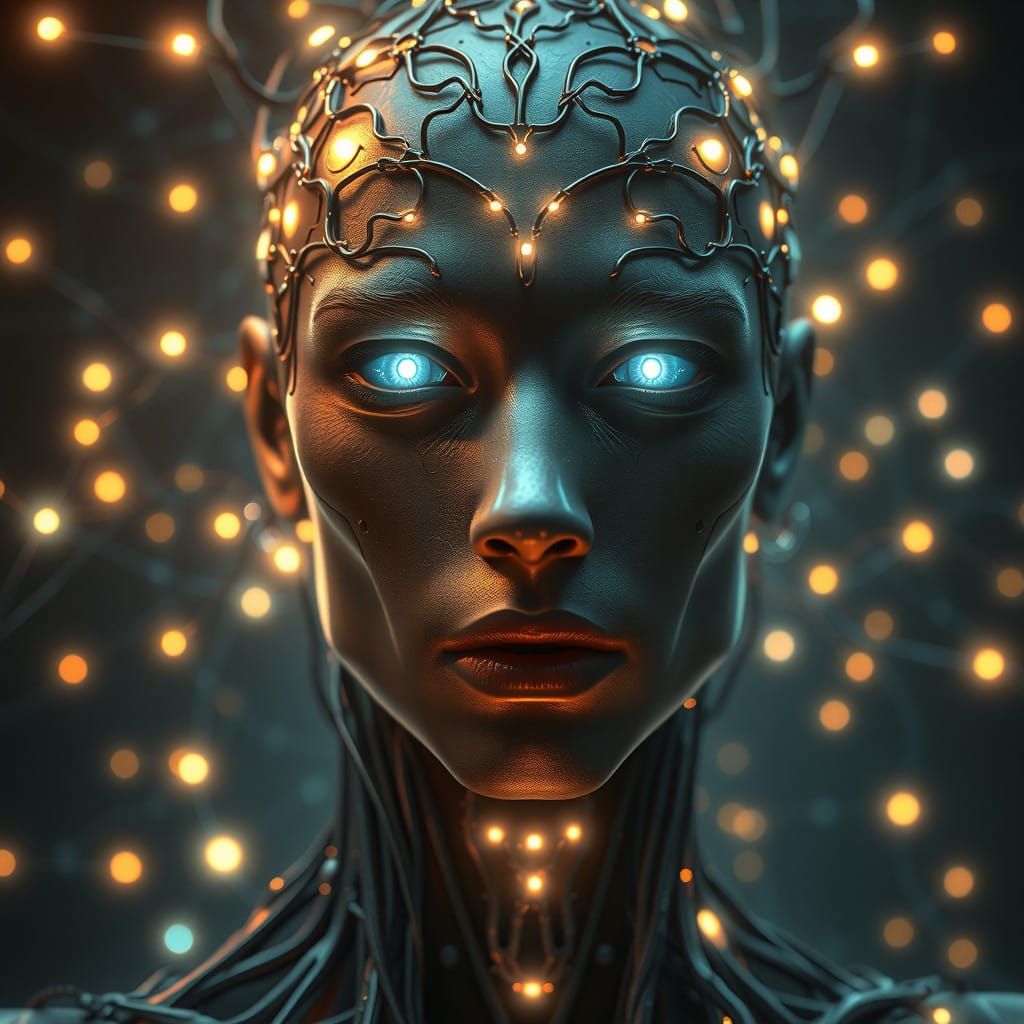 A   fantasy concept art of a half-human, half-cyborg figure  by @Art mechanic