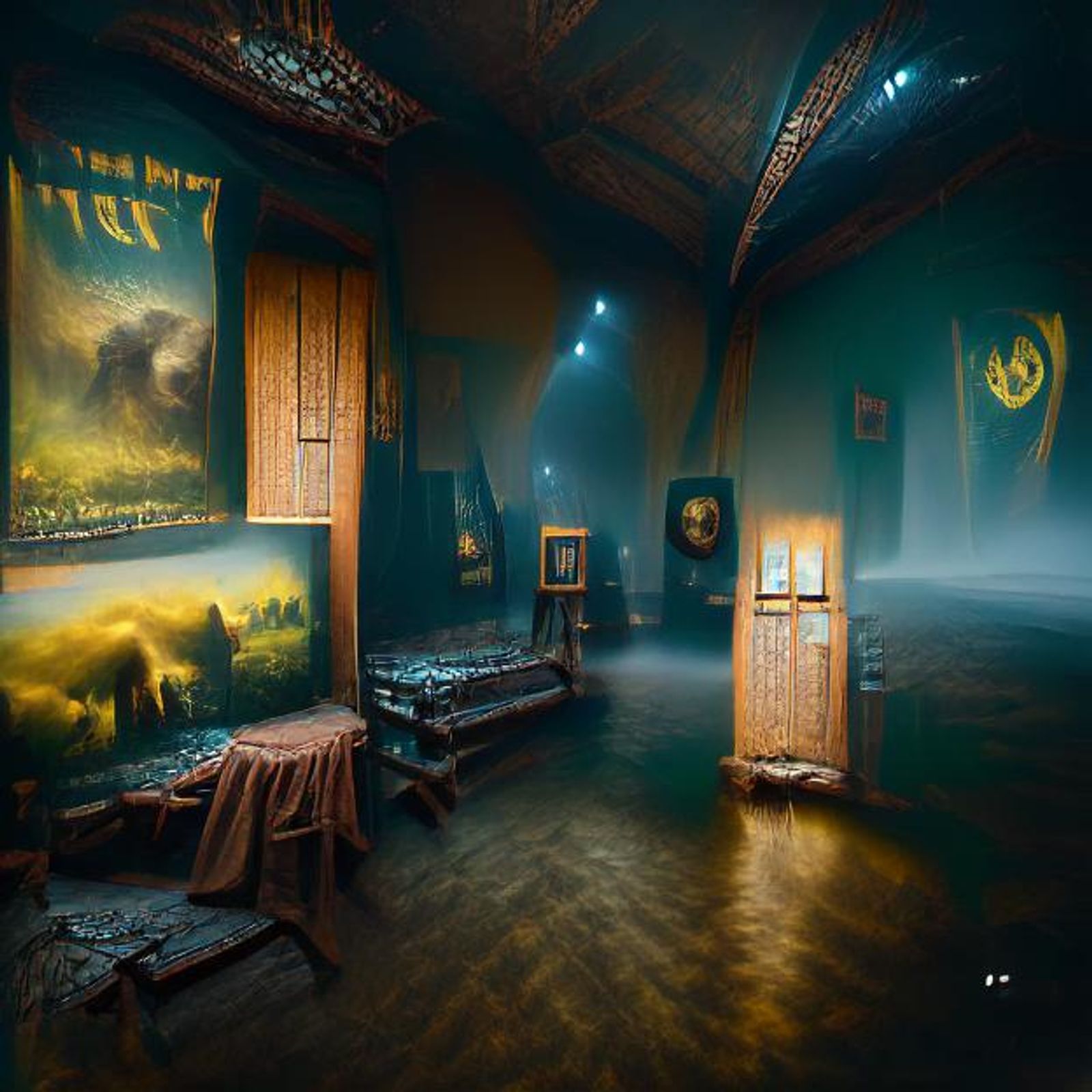 Dim eerie unsettling room beautifully lit Albert Bierstadt (3) [8K 3D ...