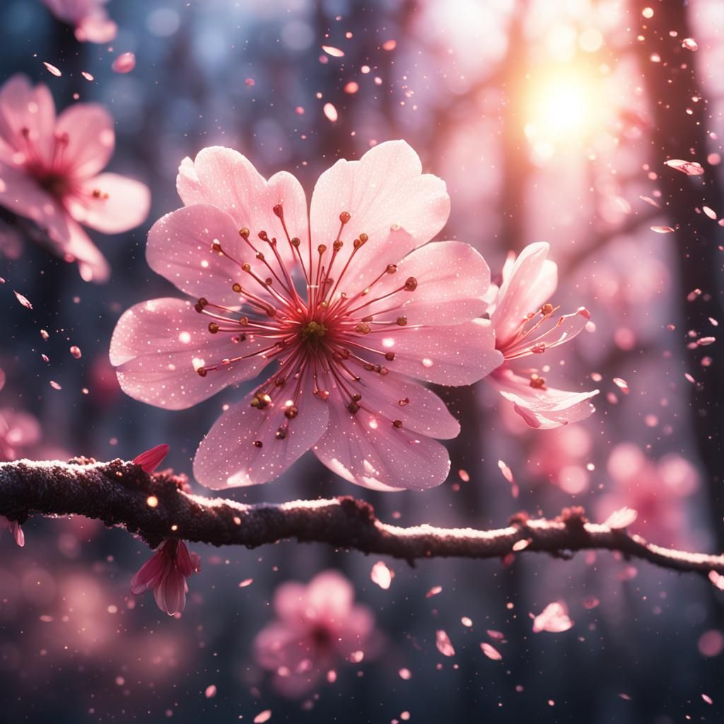 epic close up of a sakura flower, front illumination only, f...