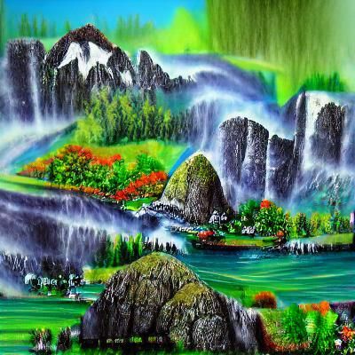 a beautiful big waterfall raining down a cliff topped with a...
