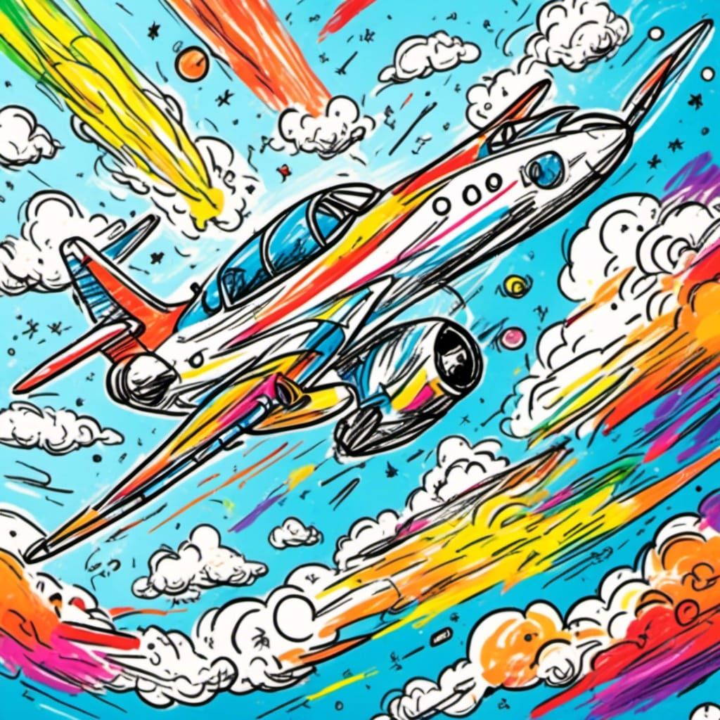 <lora:Childhood Crayon:1.0> An airplane flying through the sky 
