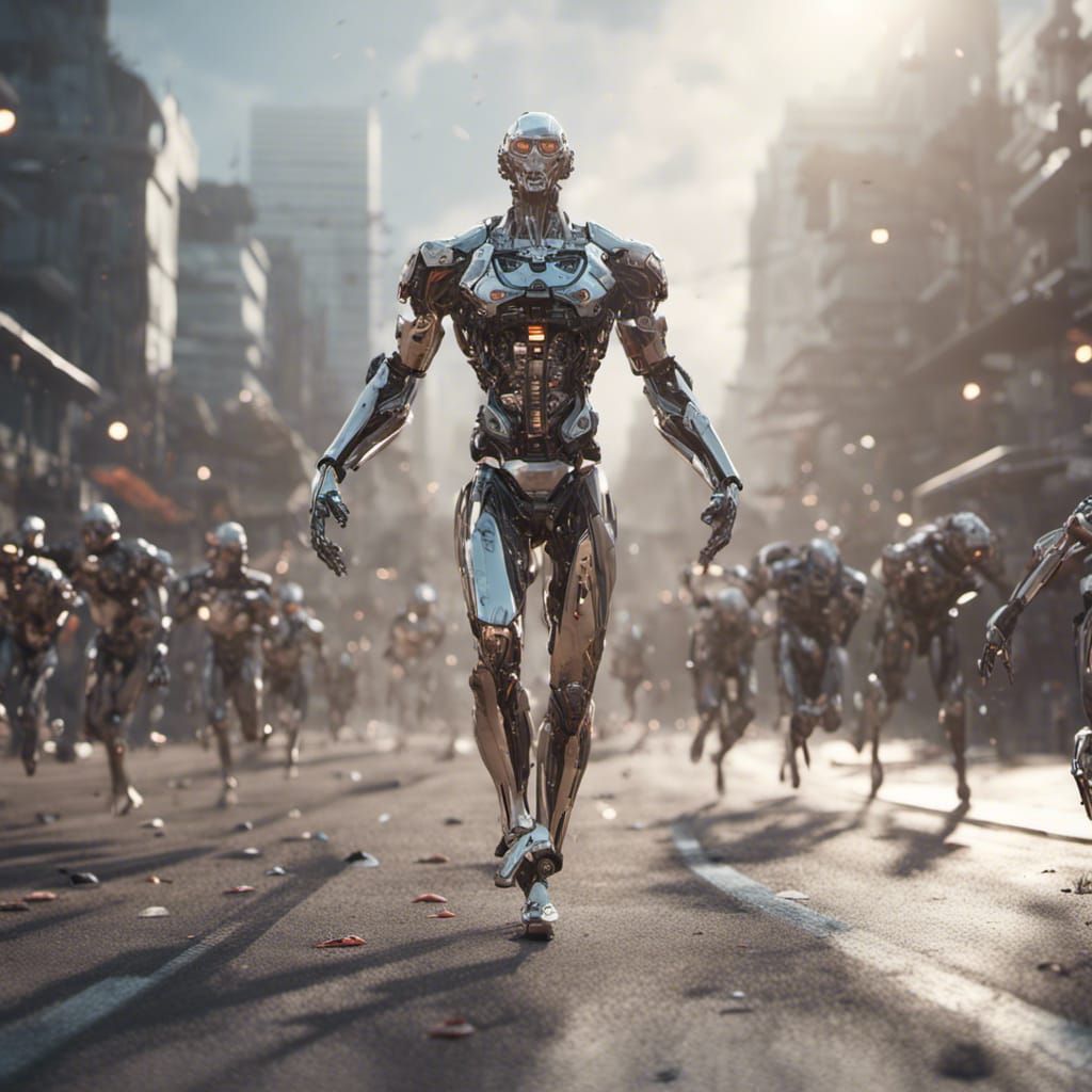 Bionical man winning the marathon of normal runners - AI Generated ...