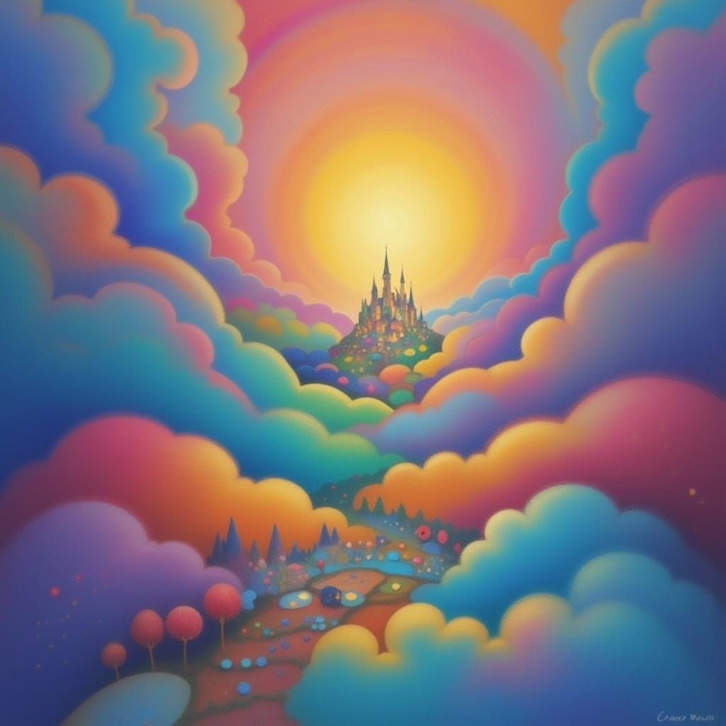 <lora:DAYDREAM MEADOWS:1.0> City in the clouds 