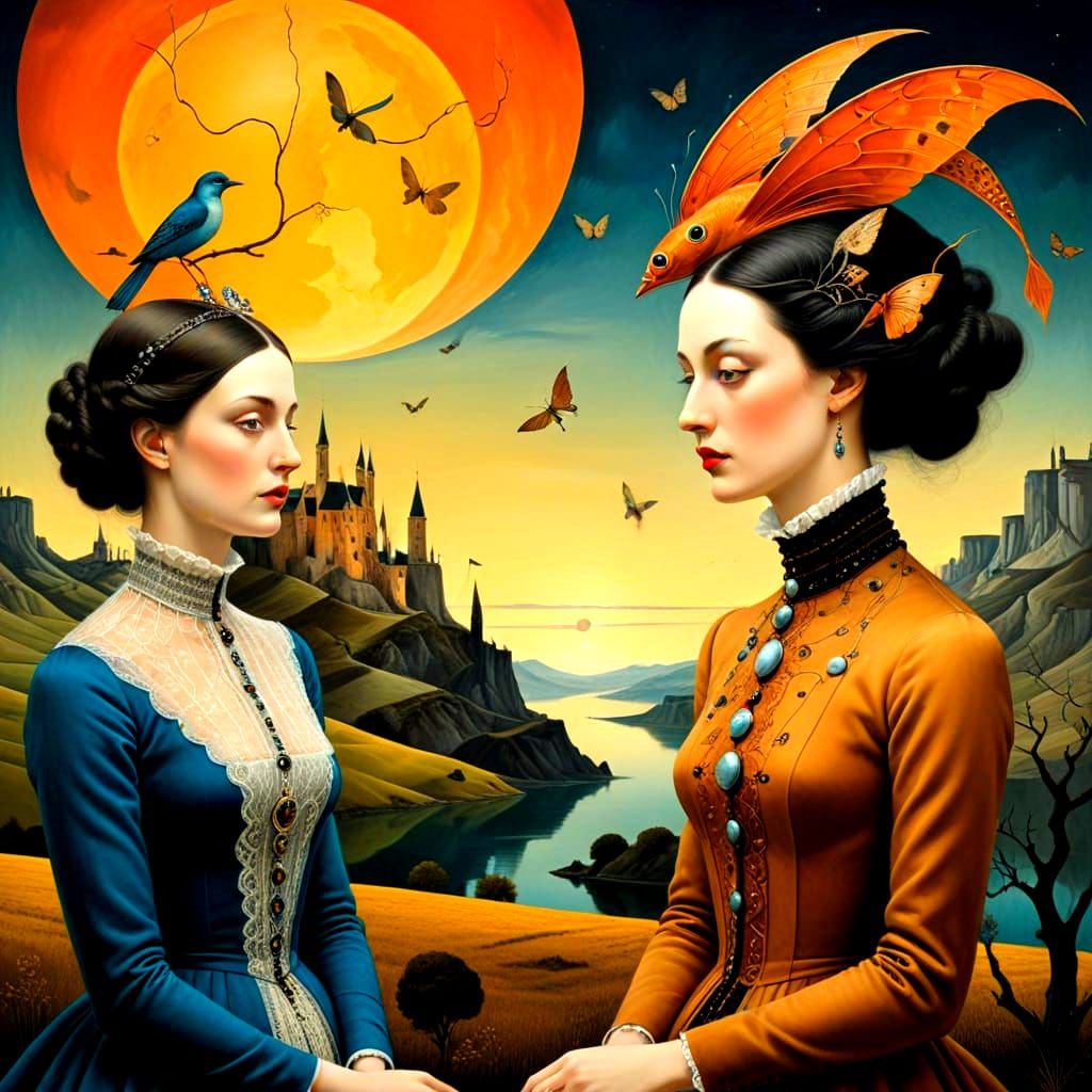 Elegant Ladies in Whimsical Surreal Landscape