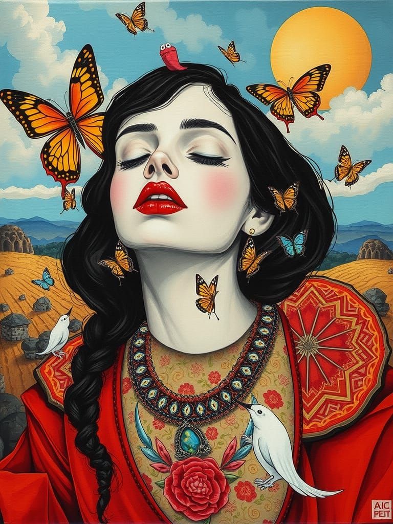 Surrealist Mixed Media Woman in Maximalist Style