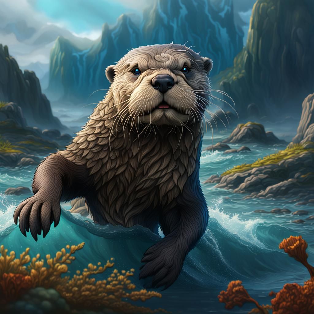 heraldry Sea-Dog otter detailed matte painting, deep color, fantastical ...