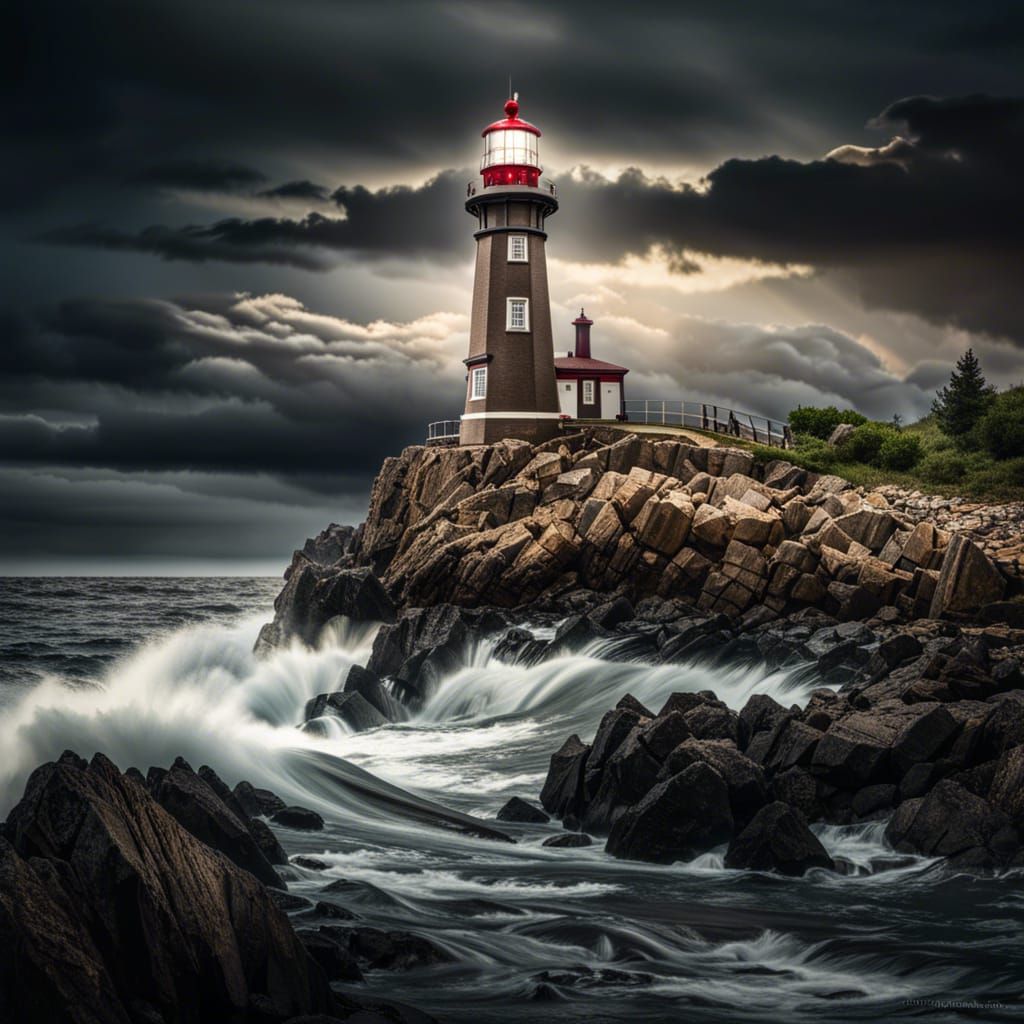 lighthouse next to rocky shoreline  by @Chirminth