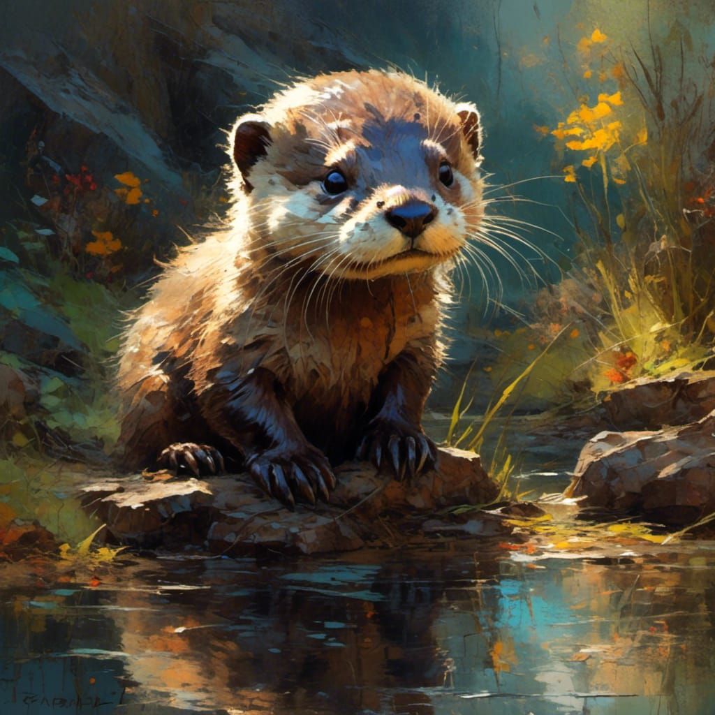 The First time for the little otter to test the water
