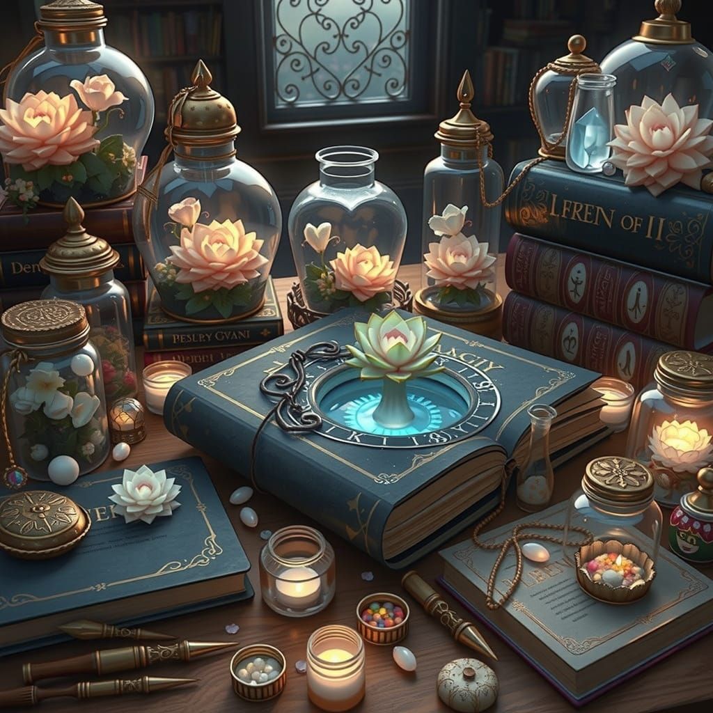 Romantic Witchy Apothecary in Whimsical Bookstore