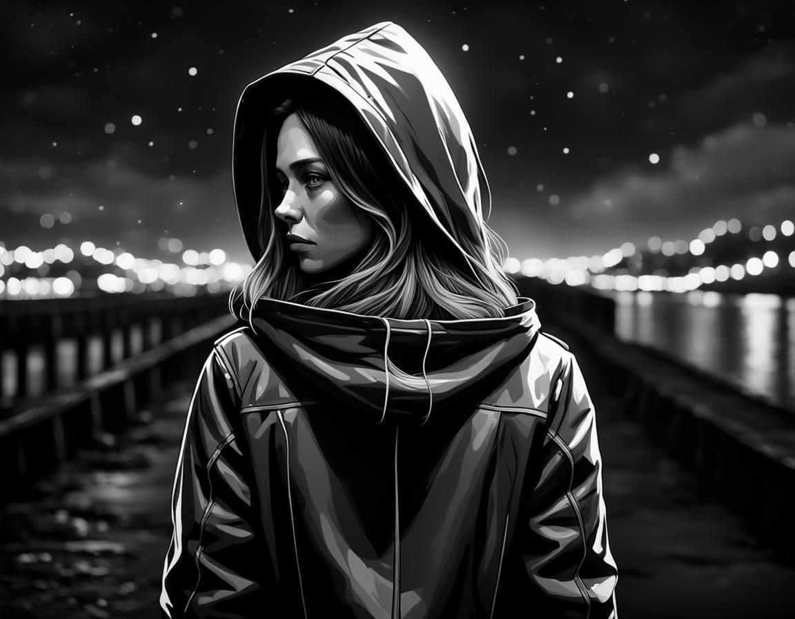 Black and white, Woman seen from the back, beautiful hair, w...