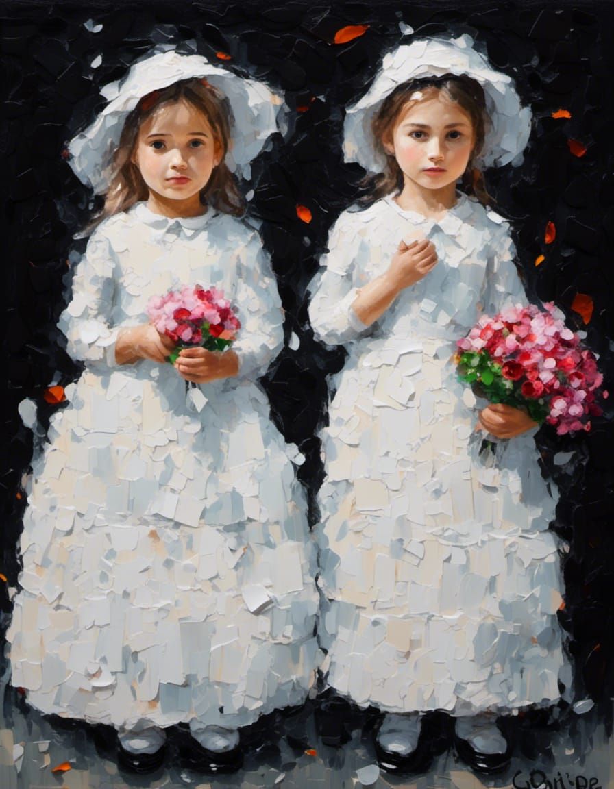 <lora:Kyoot:1.0> Two little bridesmaids neo-impressionism ex...