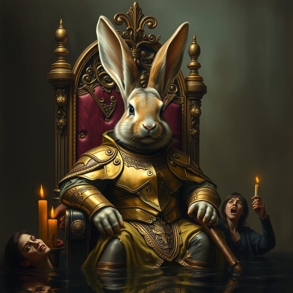Regal Rabbit Exudes Power on Throne, Dark Aura of ... - AI Art