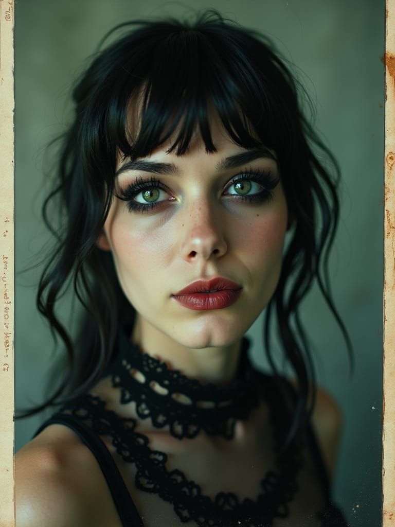 Gothic Emo Girl Polaroid Portrait in Vintage Style