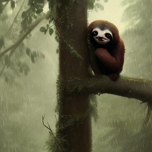 Sloths exploring tree's in a rainstorm, high quality.  by @CVM1