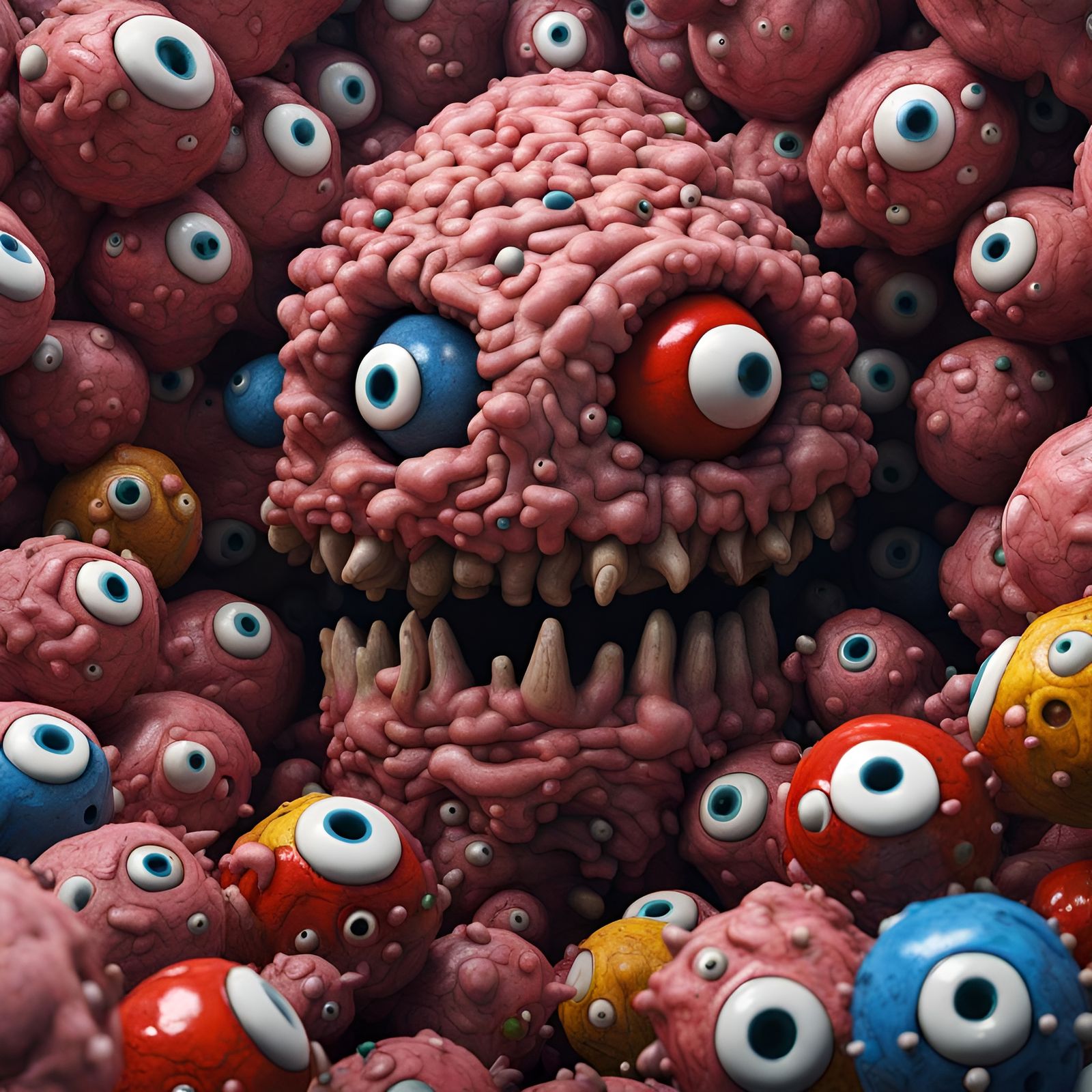 Grotesque Eyeball Abomination in Philip Guston Style