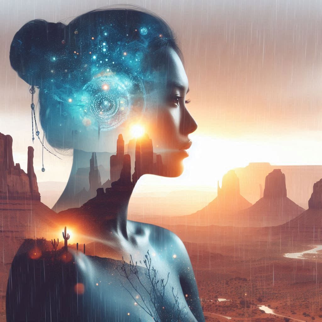 double exposure beautiful fantasy DALL-E 3 portrait landscape..