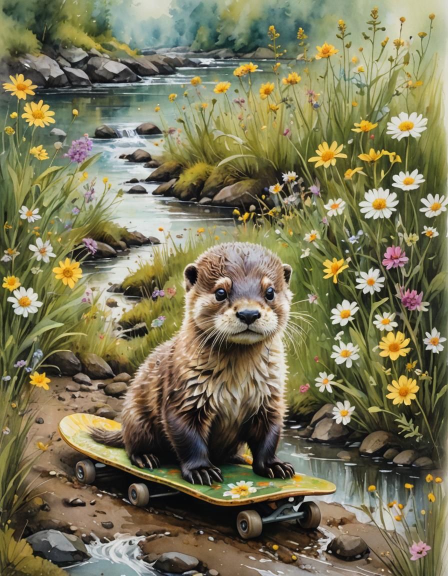 Baby otter sliding down