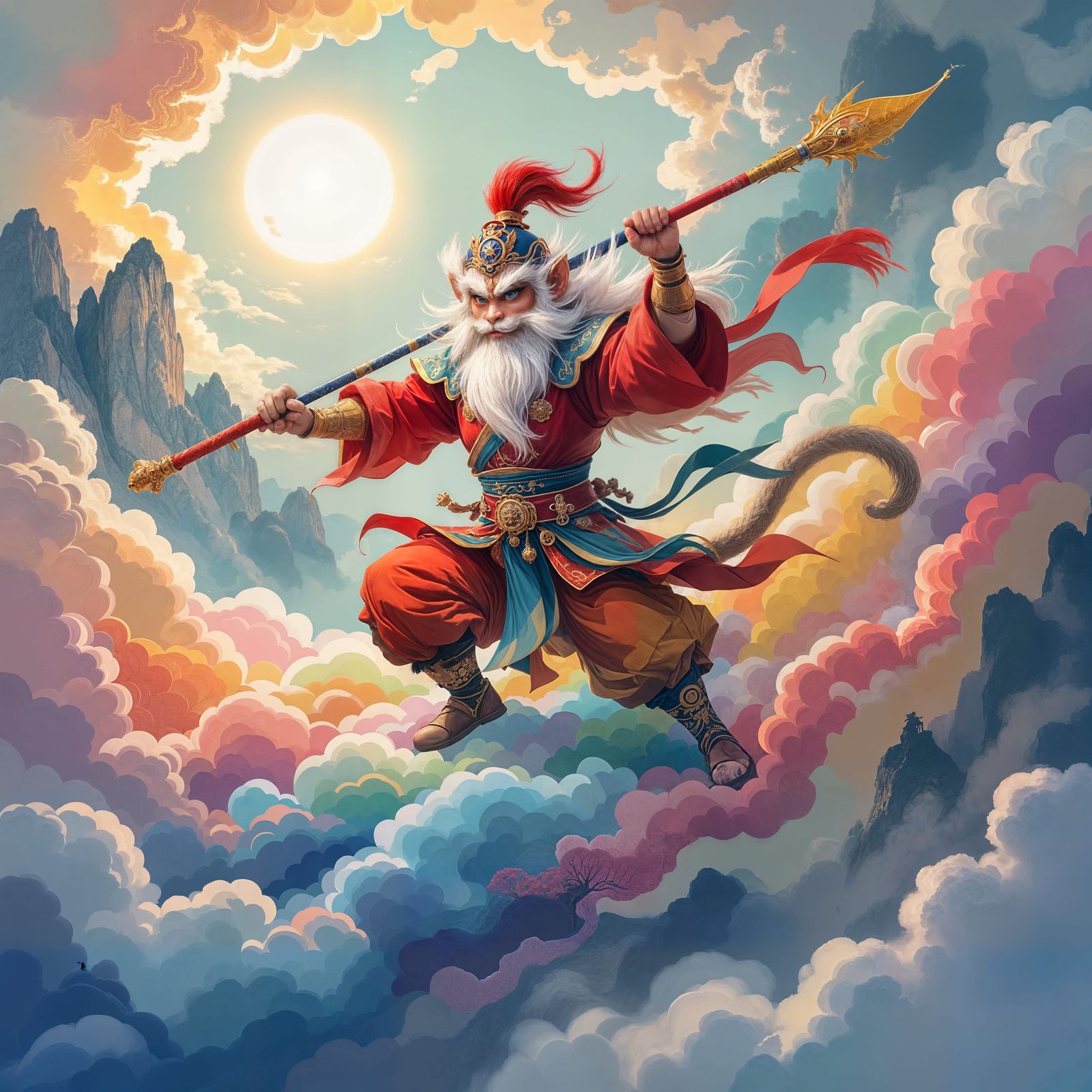 Monkey King Sun Wukong Rides Magical Cloud