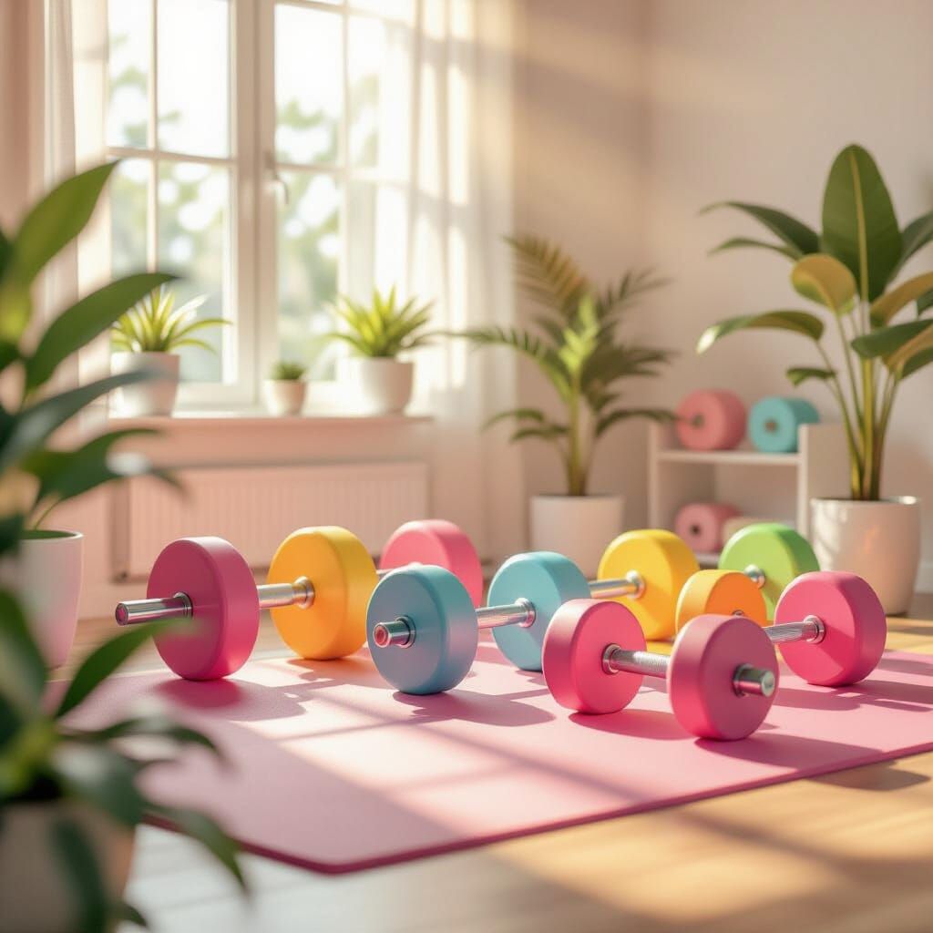 Vibrant Pastel Fitness Scene with Playful Weights