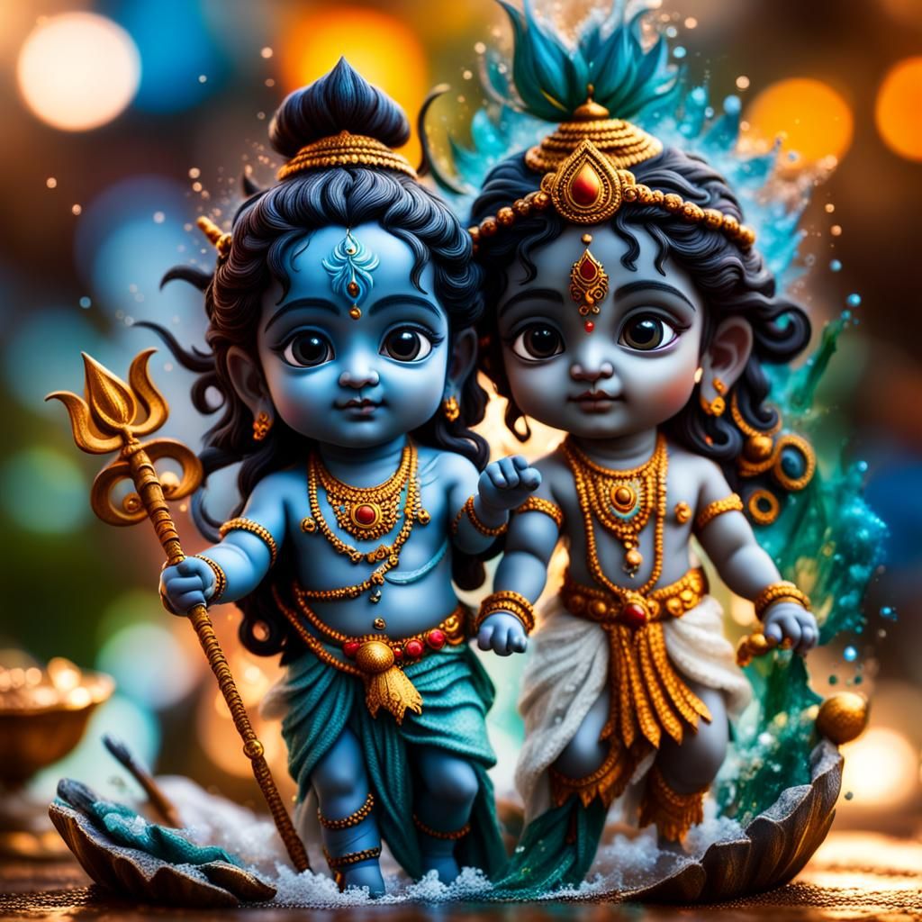 Baby Shiva with baby krishna - AI Generated Artwork - NightCafe Creator