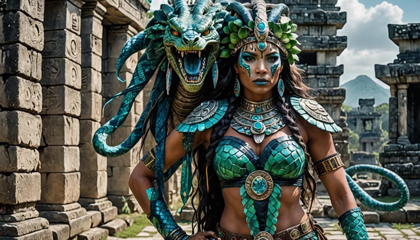 Snake Priestess is dressed in tribal garments