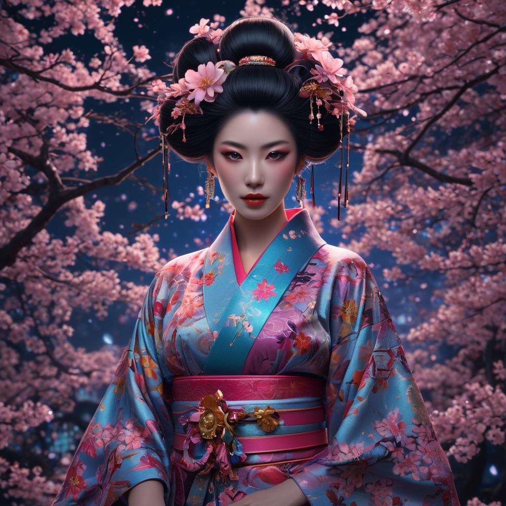 Cyber-Geisha in Cybercore Dreamscape