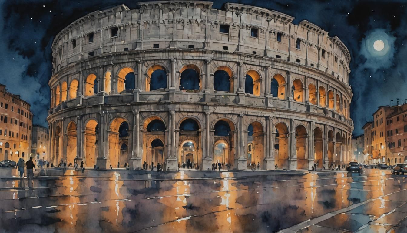 The Roman Colosseum at night