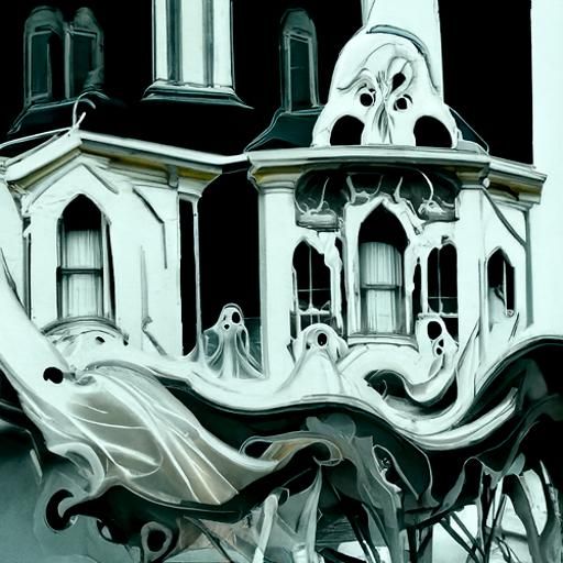 A haunted house surrounded by ghosts