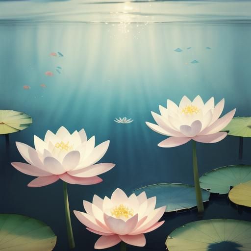 Serene Underwater Scene in Chinese Watercolor Style
