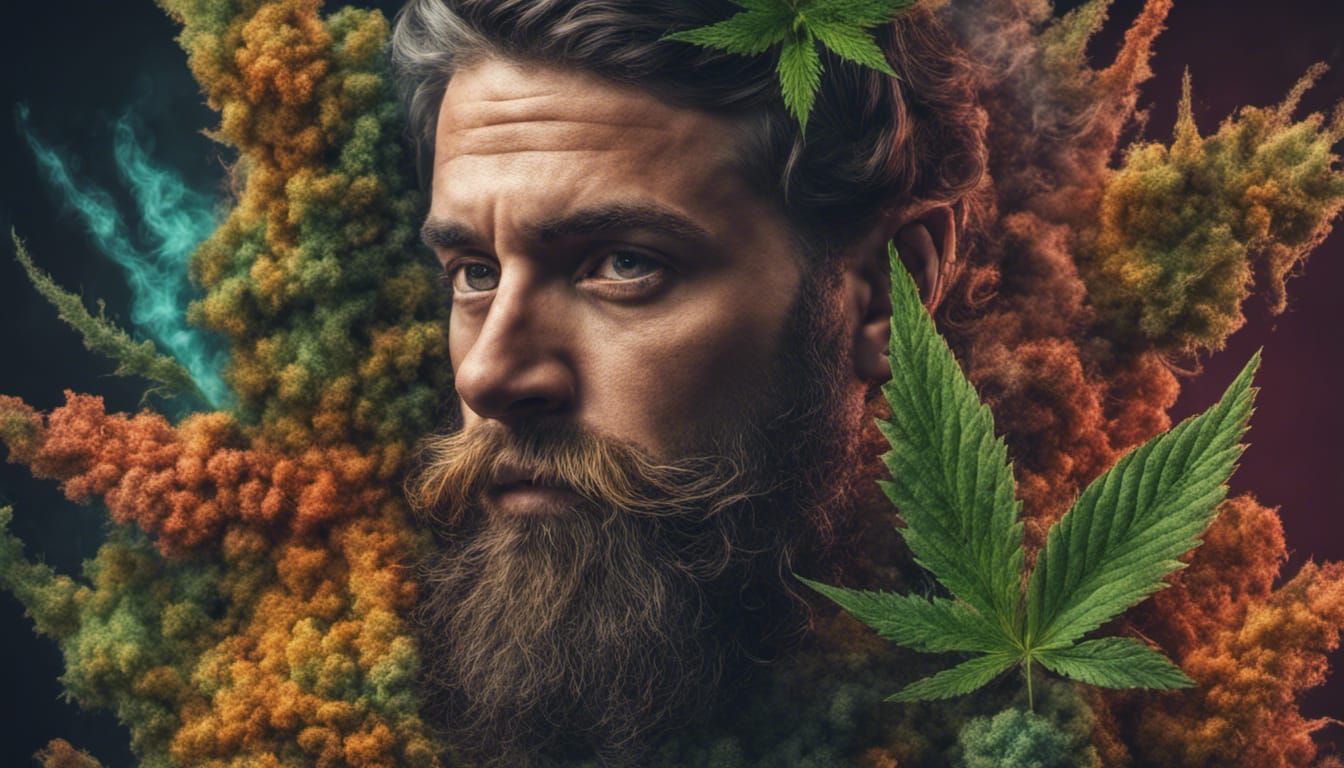 bearded man morphing into a nug of weed. colorful. cinematic. - AI ...