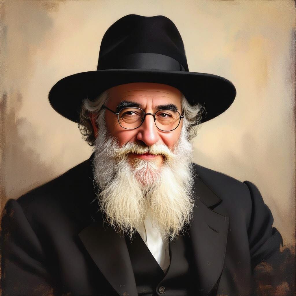 Rabbi Schneerson in Rembrandt Style Oil Painting