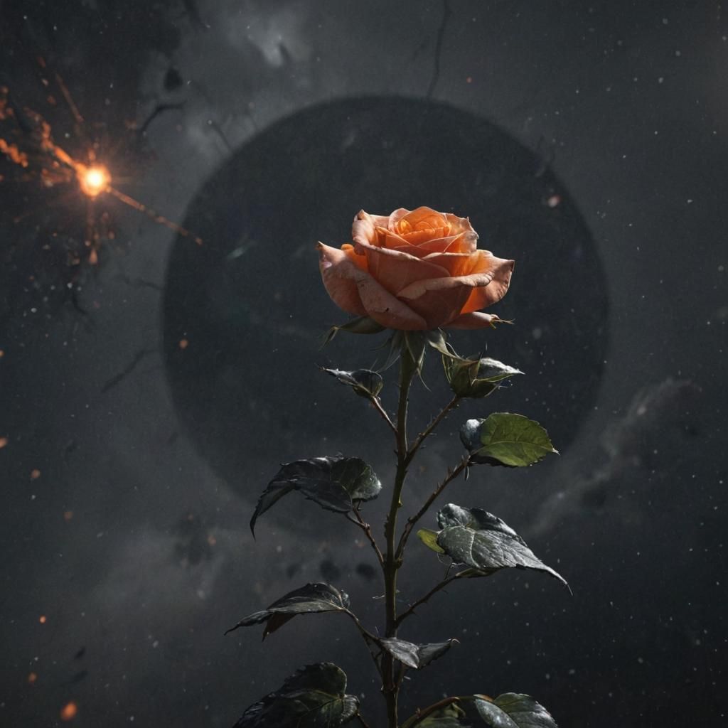 Beautiful orange rose in parallel universe under Black Sun