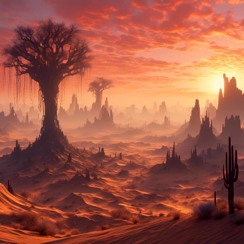 Desert sunrise <lora:DetailedFantasy:1.0> 