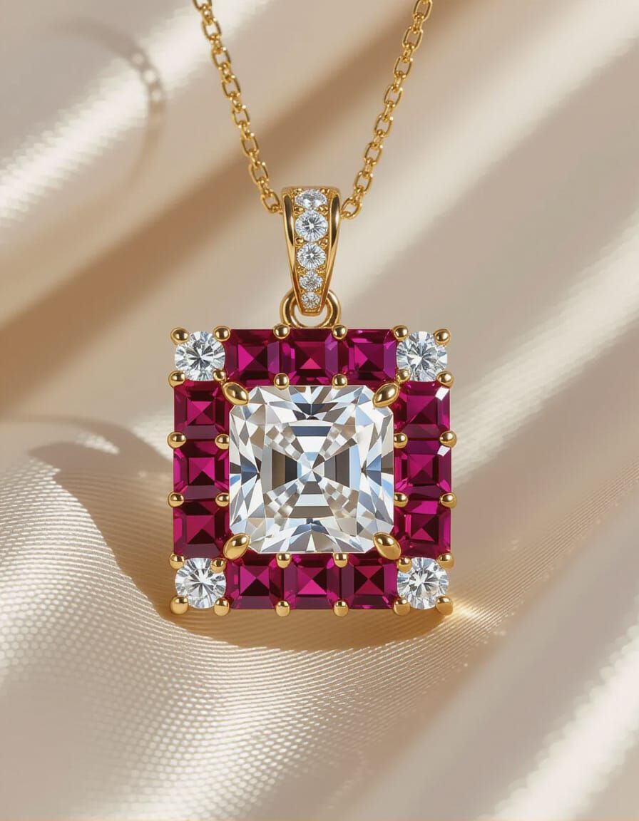 Pendant: Diamond and Rubies with Gold