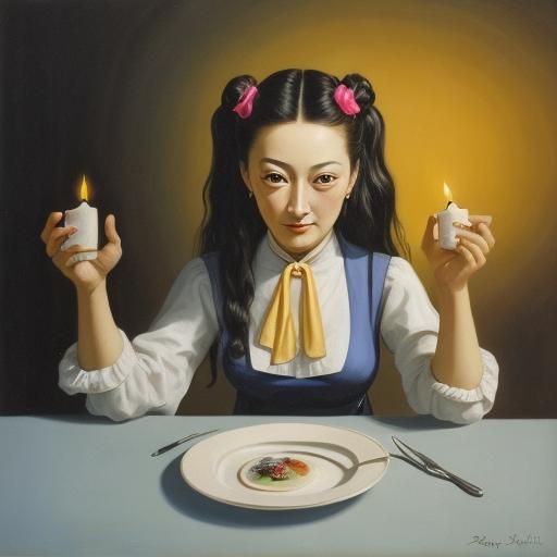 Candlelit Restaurant Scene in Surrealist Style