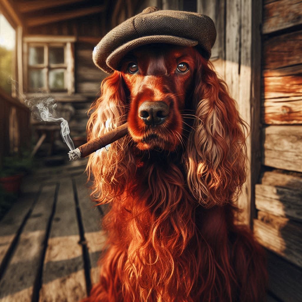mon setter irlandais  quand je suis pas là fume mes cigares ...