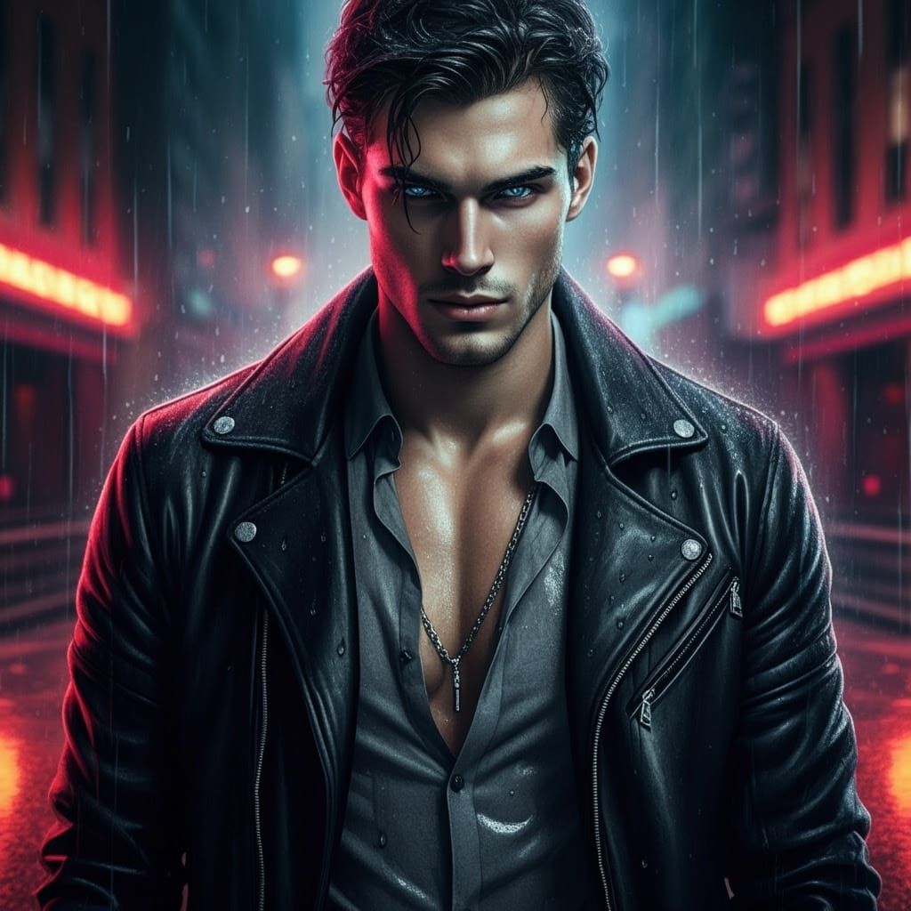 Neon City Portrait of a Man in Cyberpunk Style