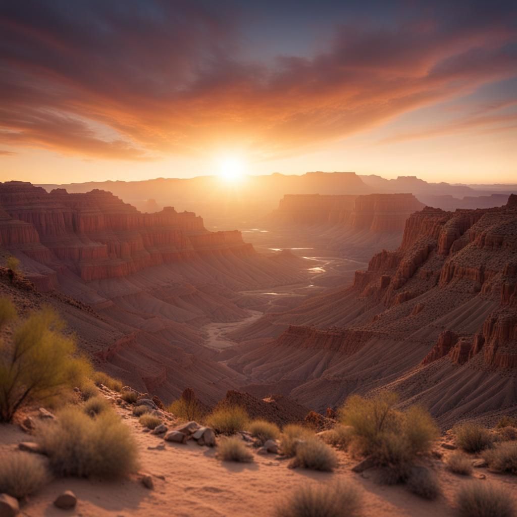 Stunning desert canyon at sunset  by @David Grewcock