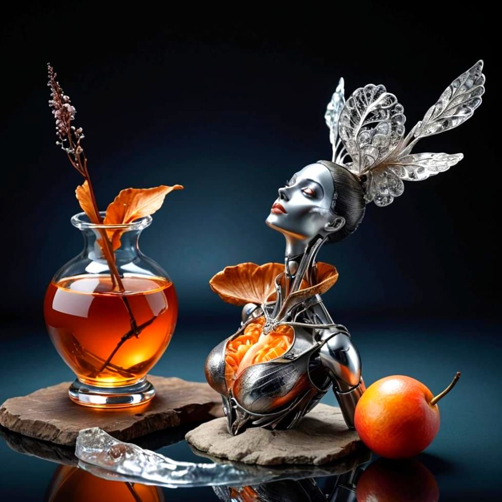 Surreal Portrait of a Happy Woman in a Stunning, Extravagant...