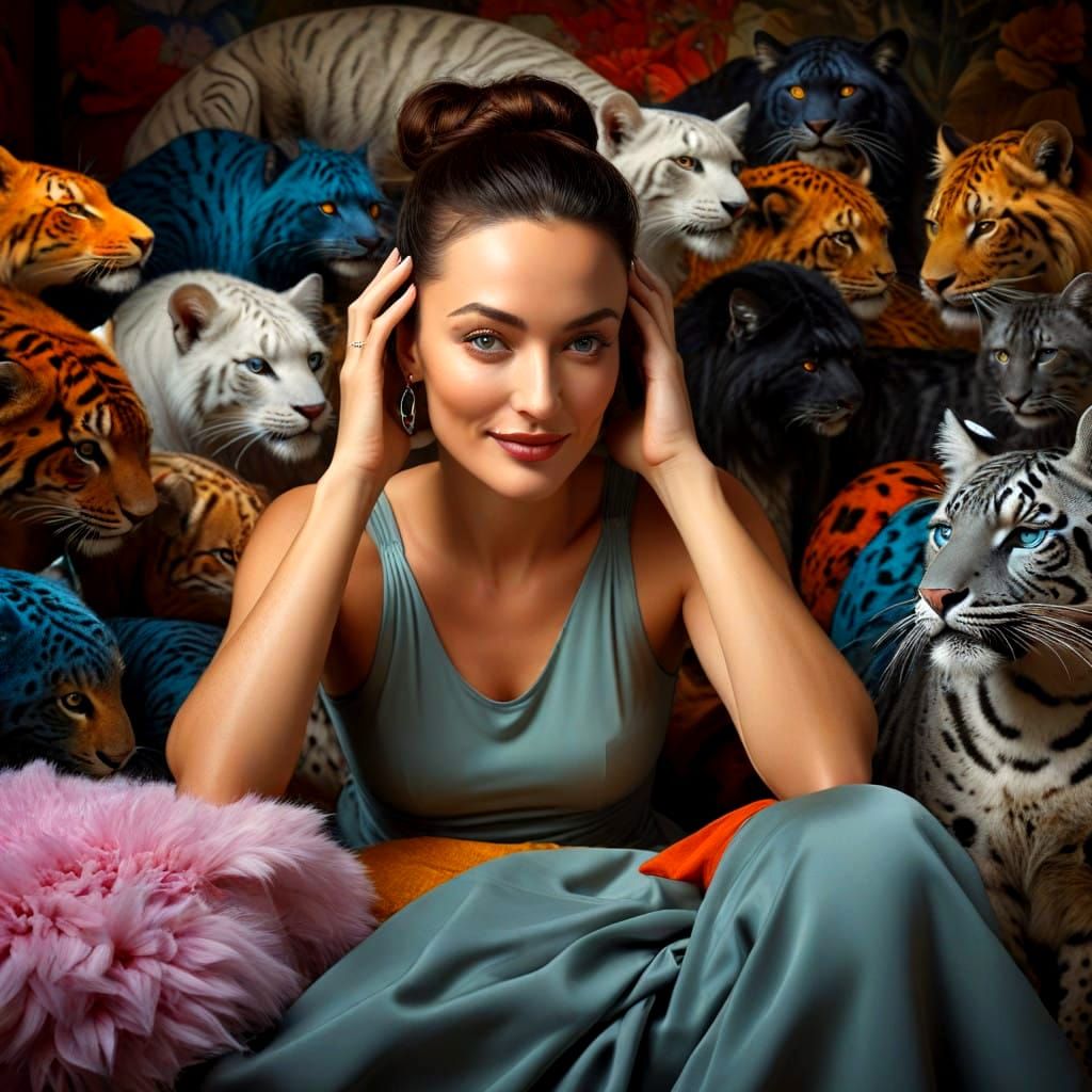 Vibrant Ladies in a Fantastical Surrealistic Scene with Over...