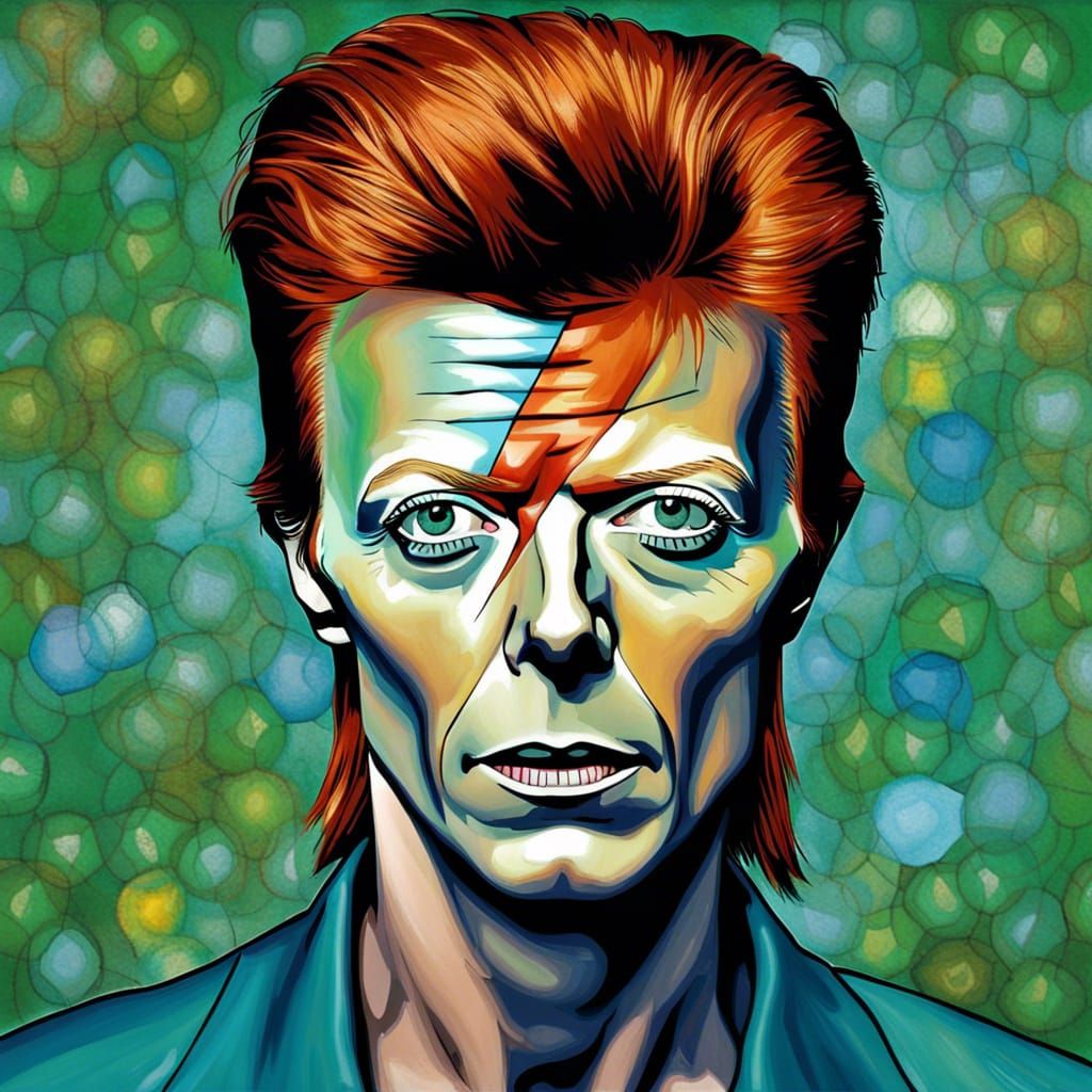 David Bowie Portrait with Heterochromia, Cel-Shaded Style