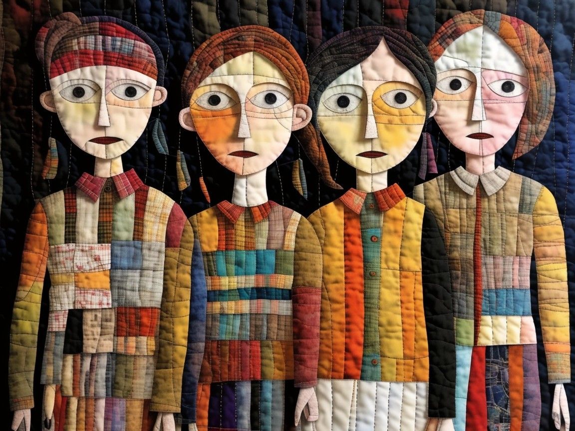 Art quilt patchwork people.