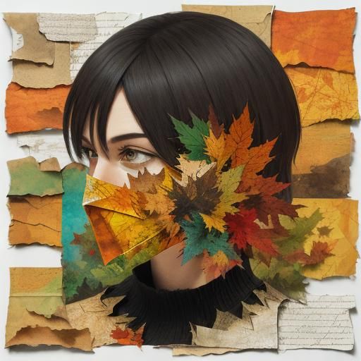 torn thick paper collage art - Autumn