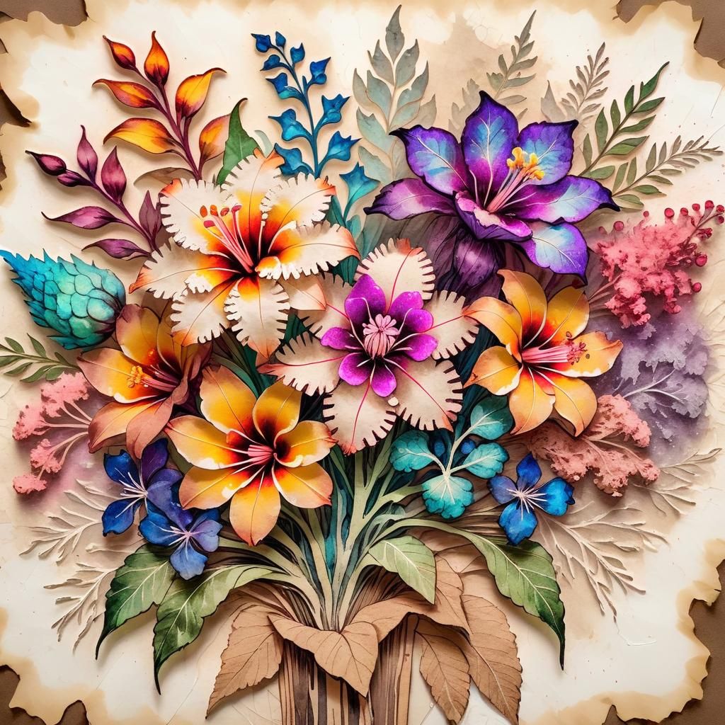 Magnificent hyperdetailed intricate bouquet of exotic flower...