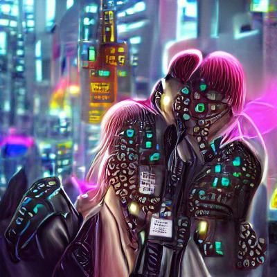 Bright detailed nanotech cyberpunk lovers