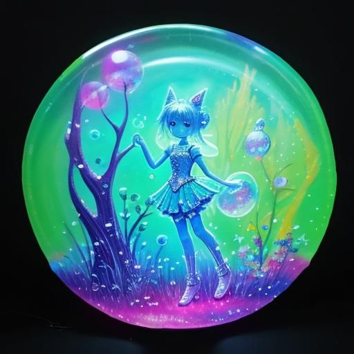 glowing neon bright bubbles, fantasy, fairycore, acrylic art 