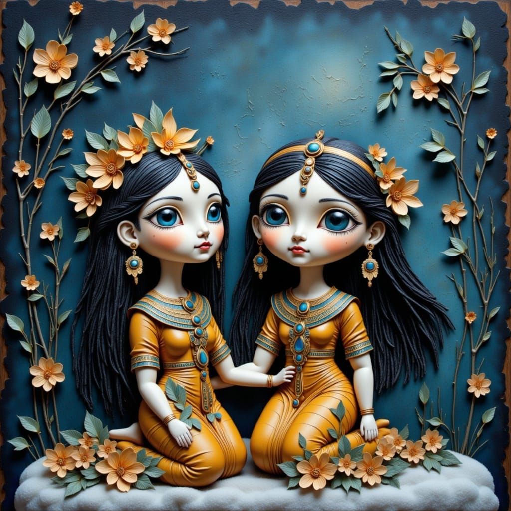 dark scary cute male and female Momiji Message Dolls in jolly mist by Clive Barker, Susan Seddon Boulet (paper quilling technique) Femke Hie...