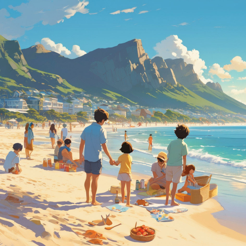 Family picnic on Camps Bay beach