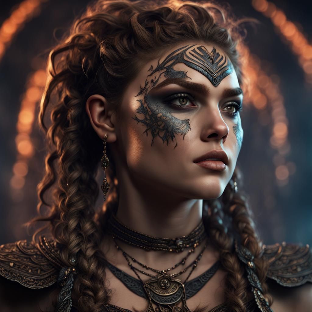 camren bicondova with long curly brown braided hair black tribal face ...