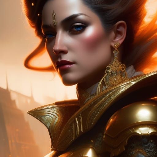 Gorgeous beautiful regal confident Queen sitting on a golden...
